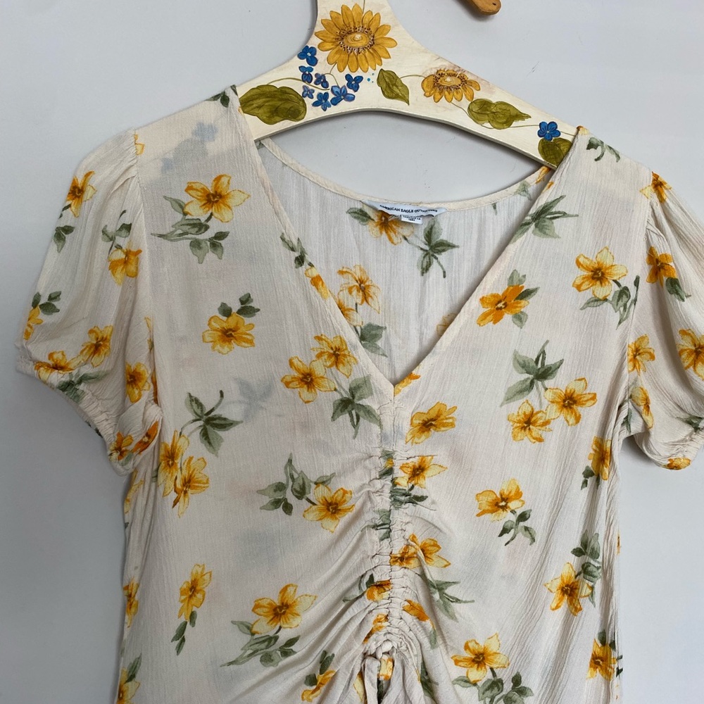 American eagle floral cottage core top boho crop flowers yellow cream size xs - Picture 6 of 6